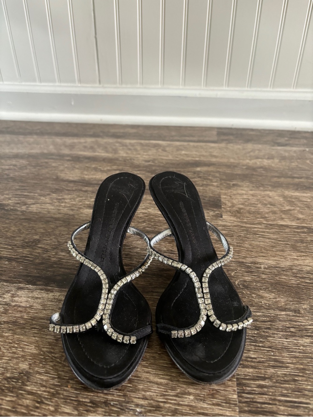 Giuseppe Zanotti Black Rhinestone Strappy Kitten Heel Slides - Picture 6 of 10